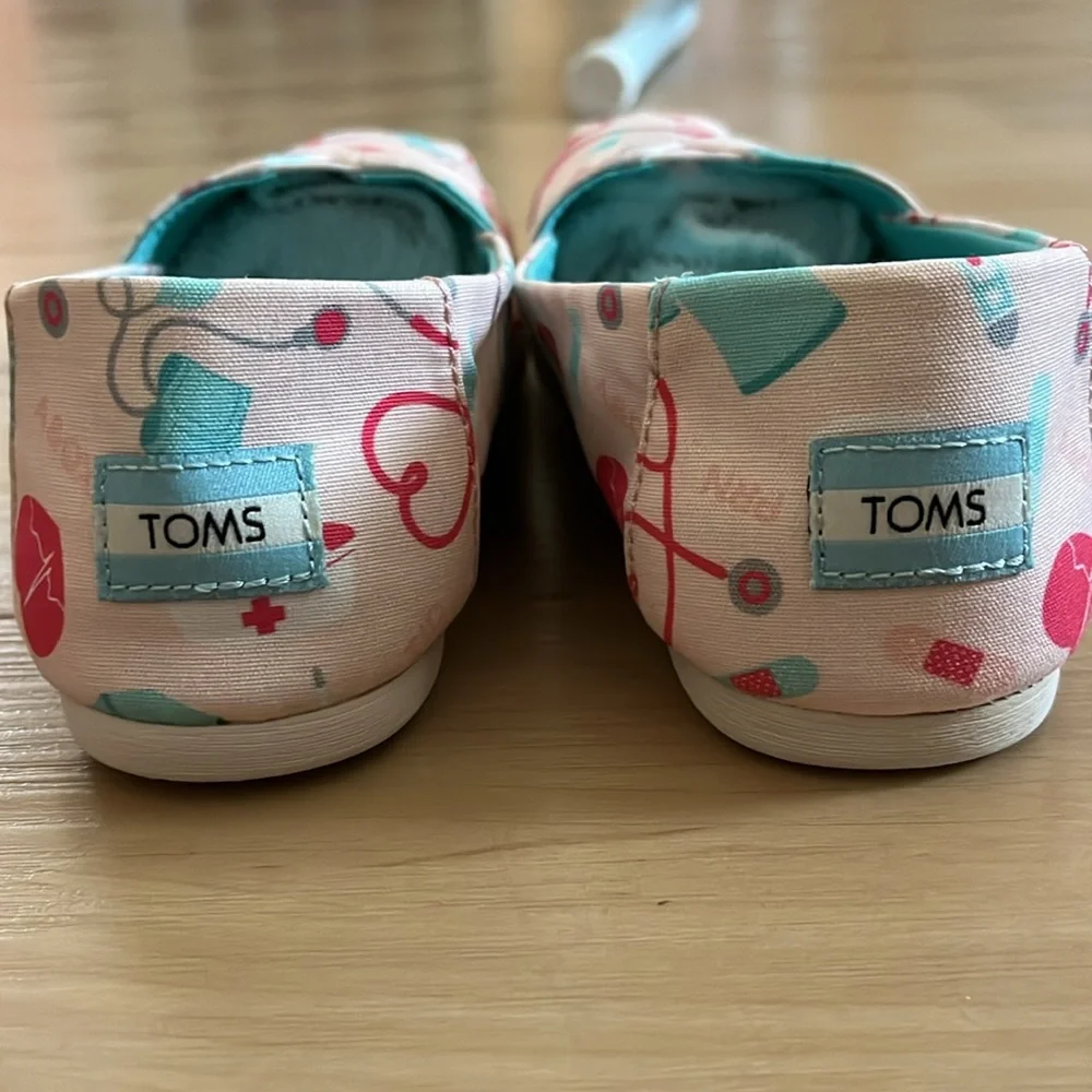 TOMS ALPARGATA WOMENS NURSE APPREY PINK CANVAS SLIP ON LOAFER FLATS SHOE SIZE 8
